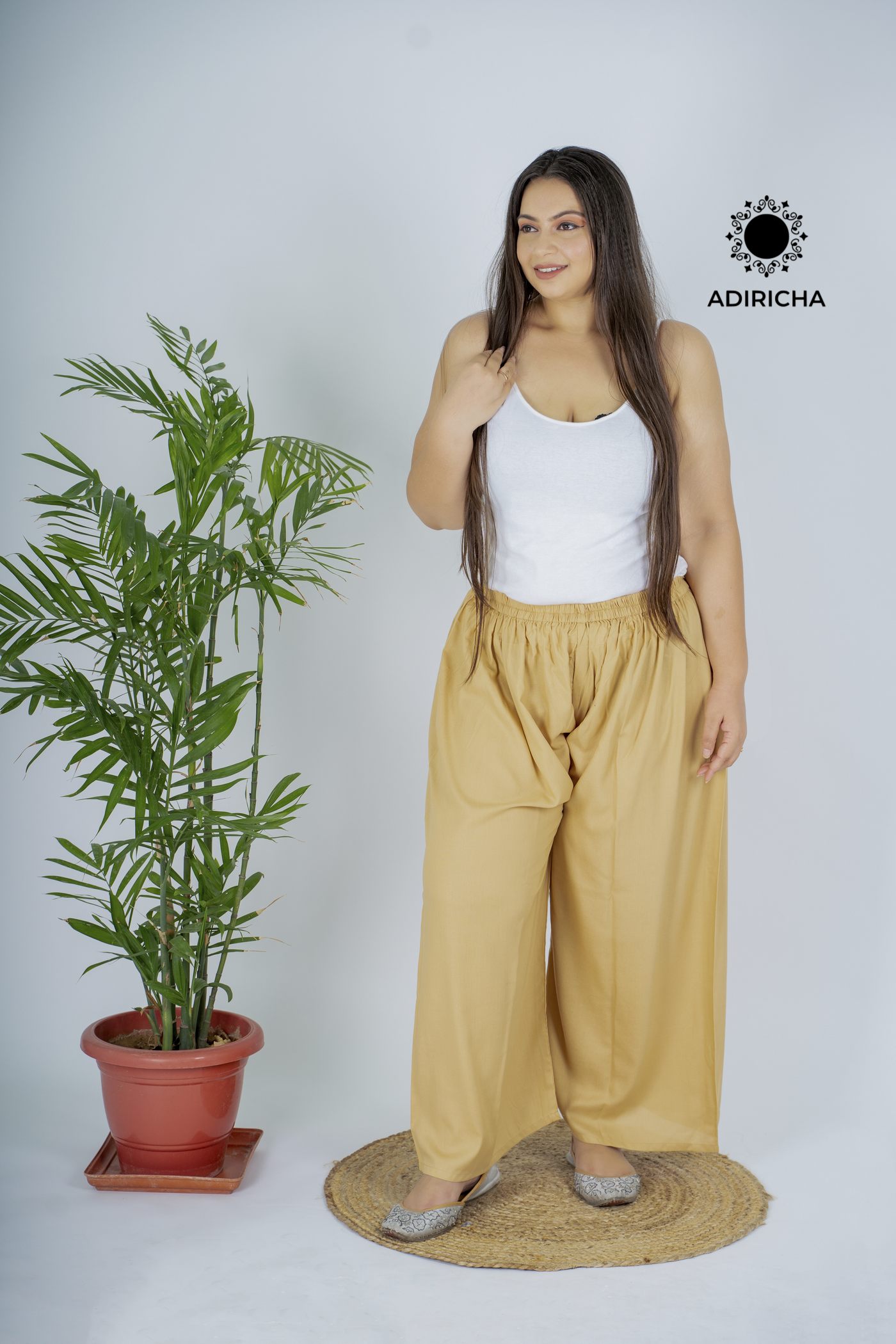 Shop Now Beige Plus Size Palazzo - ADIRICHA