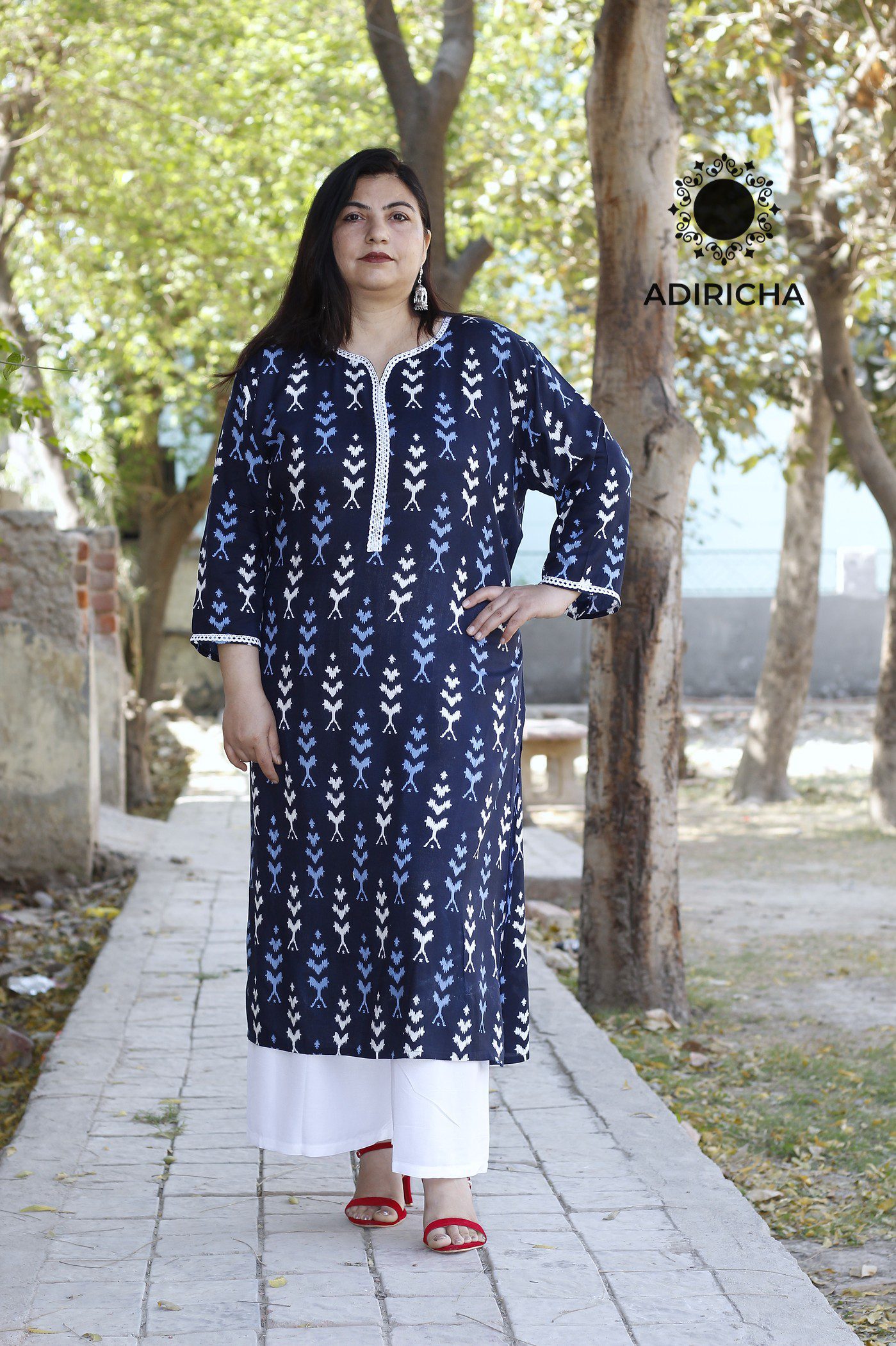 Indian 100% Cotton Blue Color Kurta Men’s Shirt Plus Size Loose Fit Sky Floral Print 
