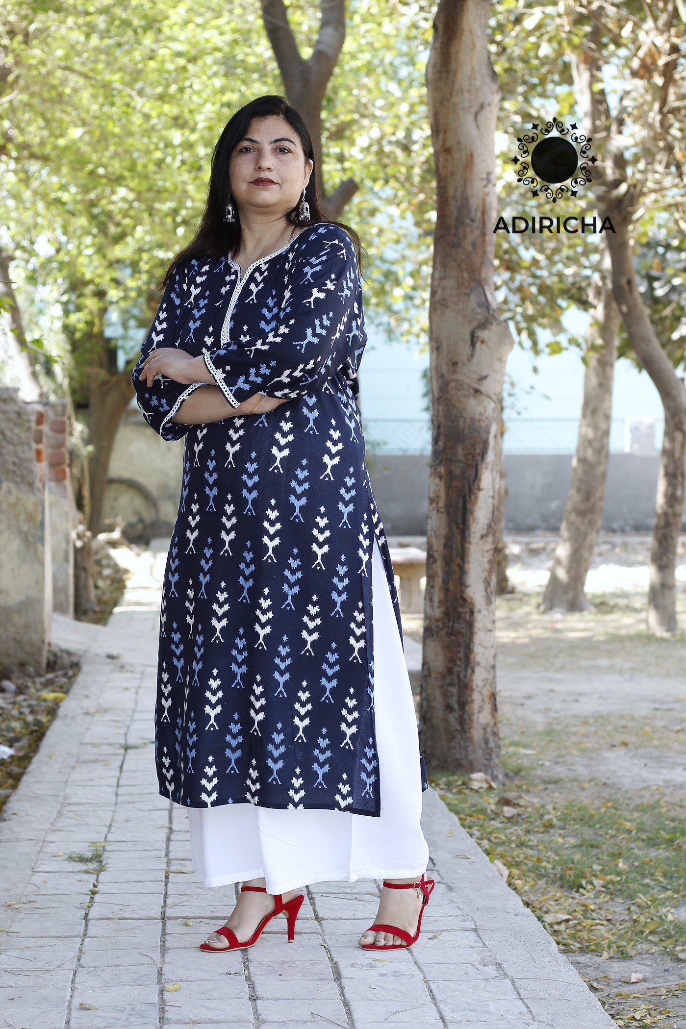 Indian 100% Cotton Blue Color Kurta Men’s Shirt Plus Size Loose Fit Sky Floral Print 