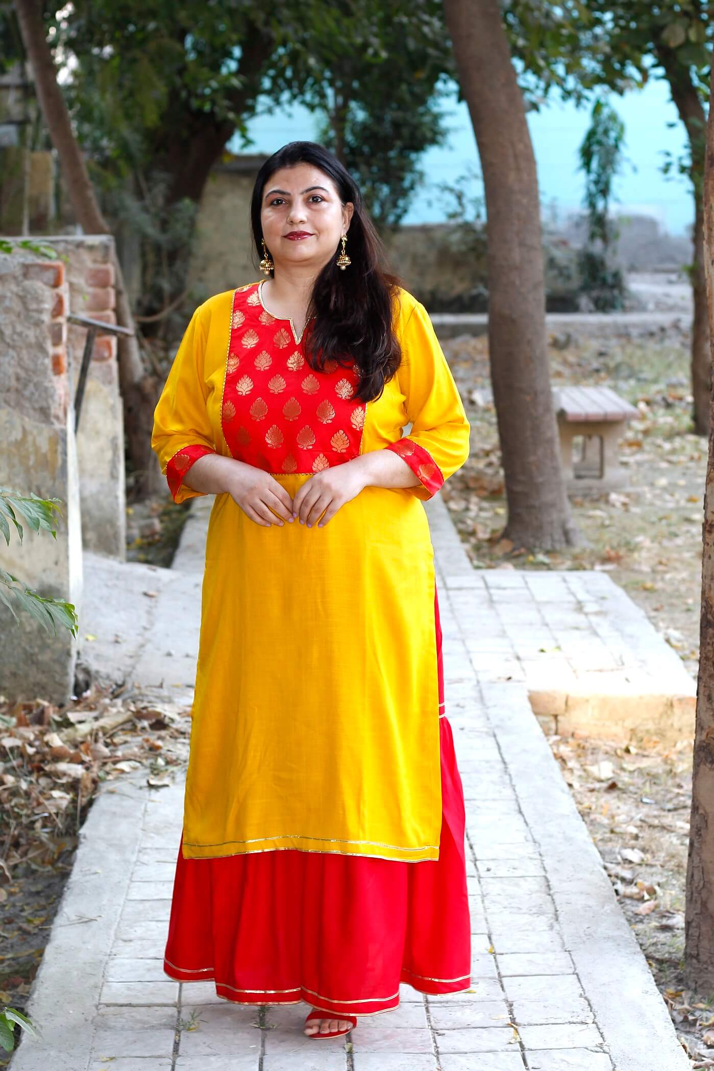 Latest Mustard Red Designer Dress For Plus Size 10XL- AdiRicha