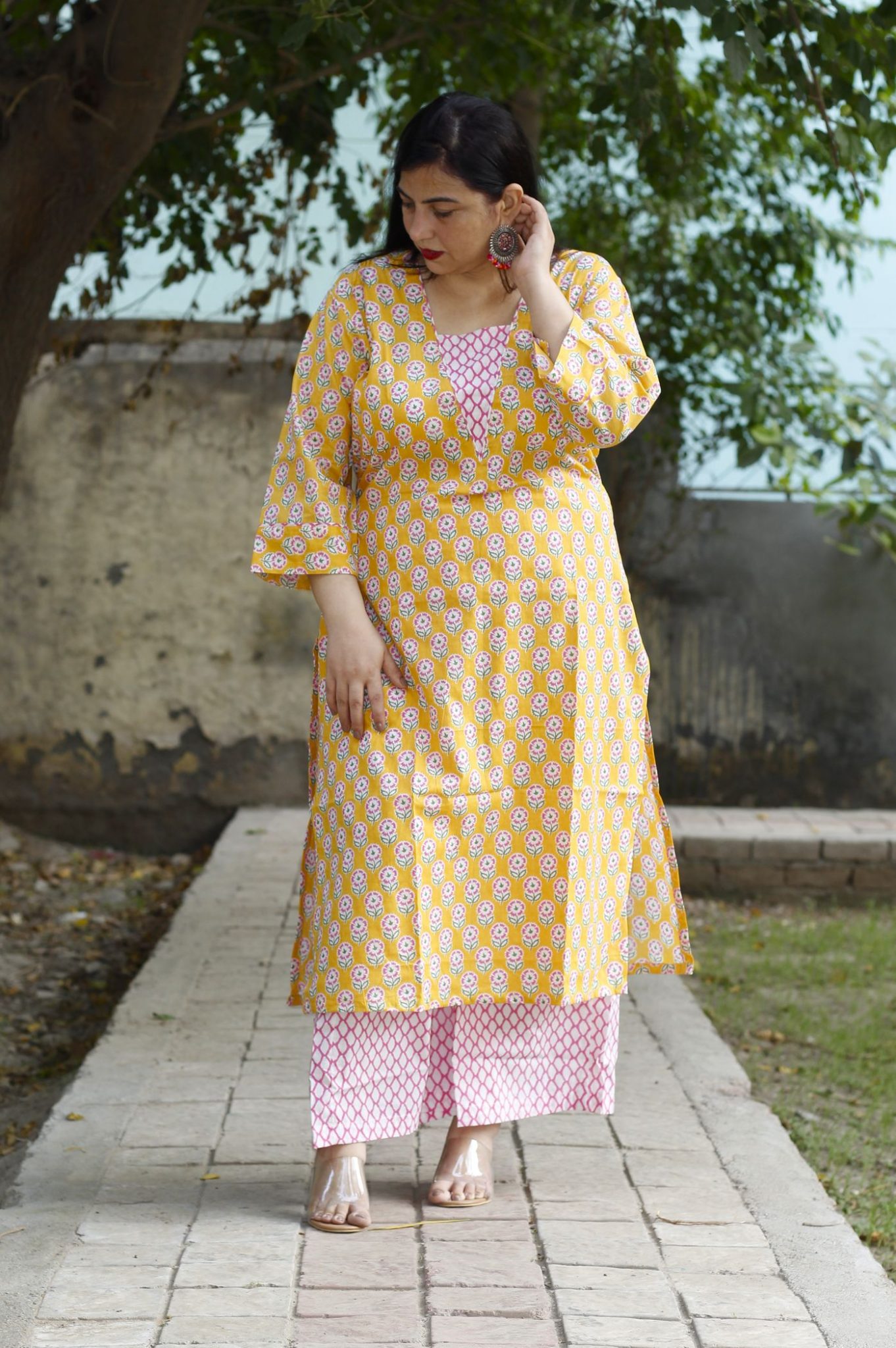 kurti plazo set yellow colour