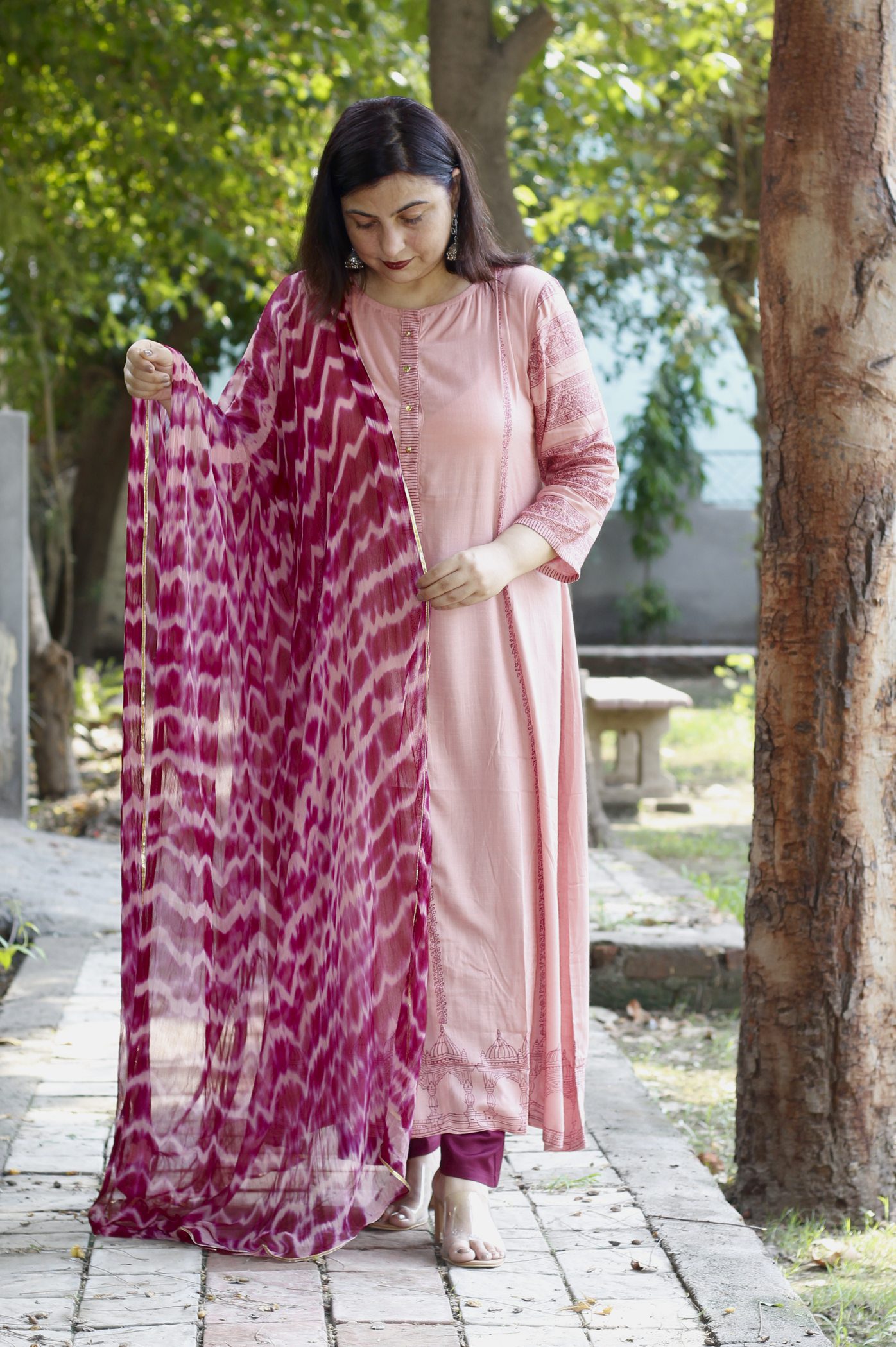 Pink and Wine Anarkali Suit