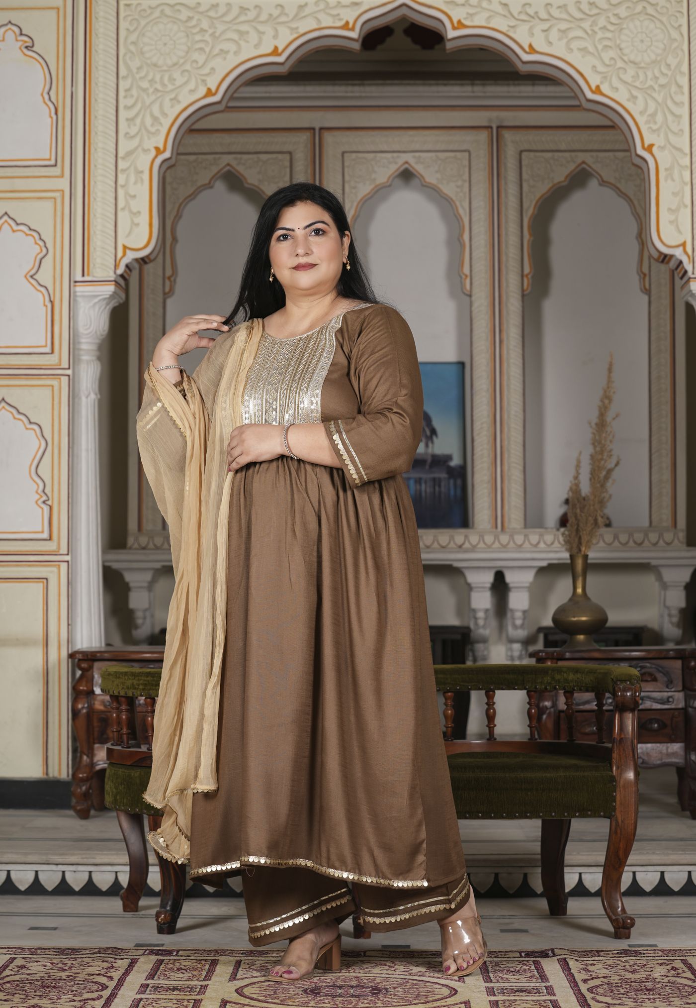 Beige And Brown Salwar Kameez | Beige Color Salwar Suits