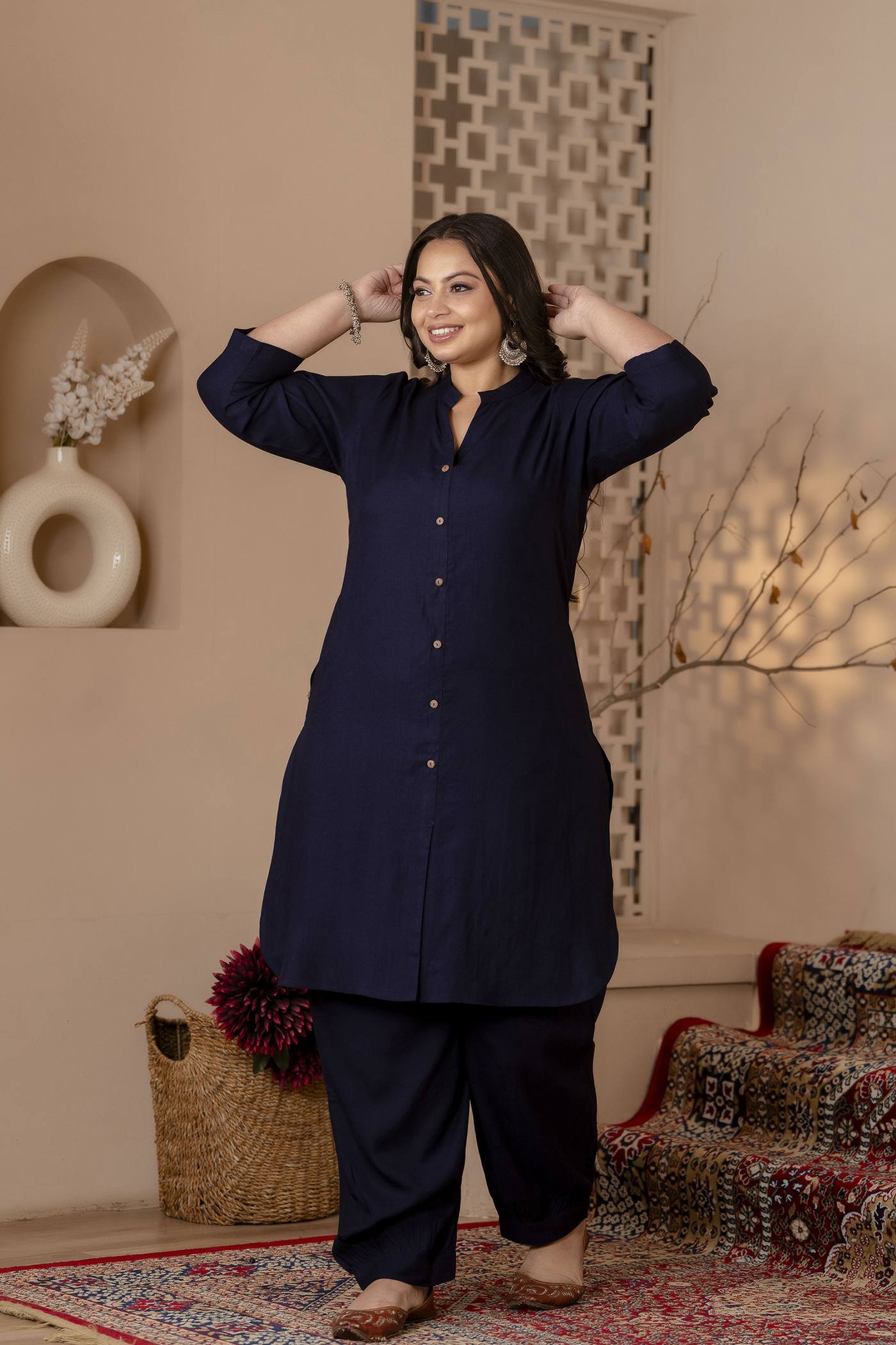 Plus Size Midnight Blue Solid Co Ord Set