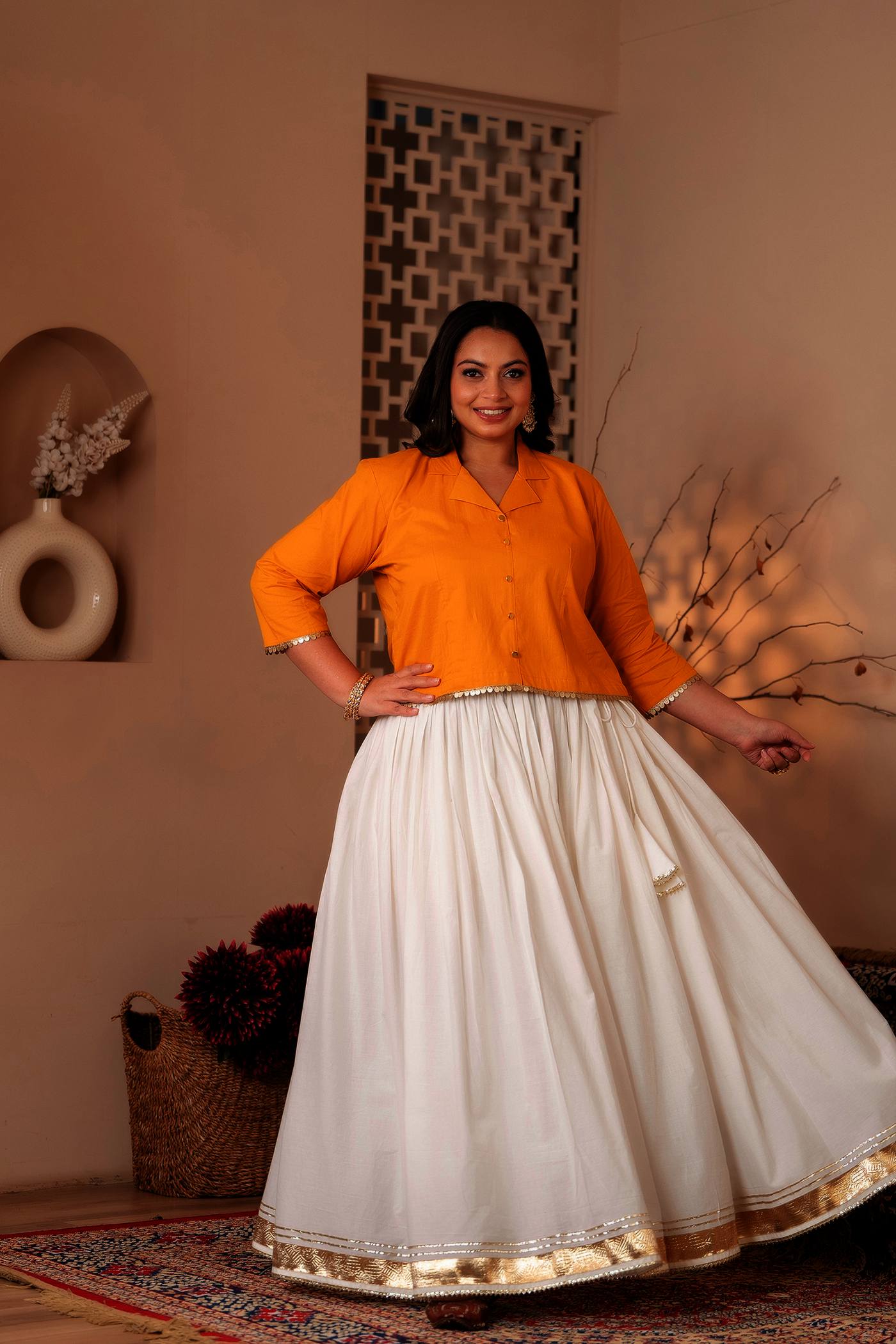 Plus Size White Gota Skirt With Lining