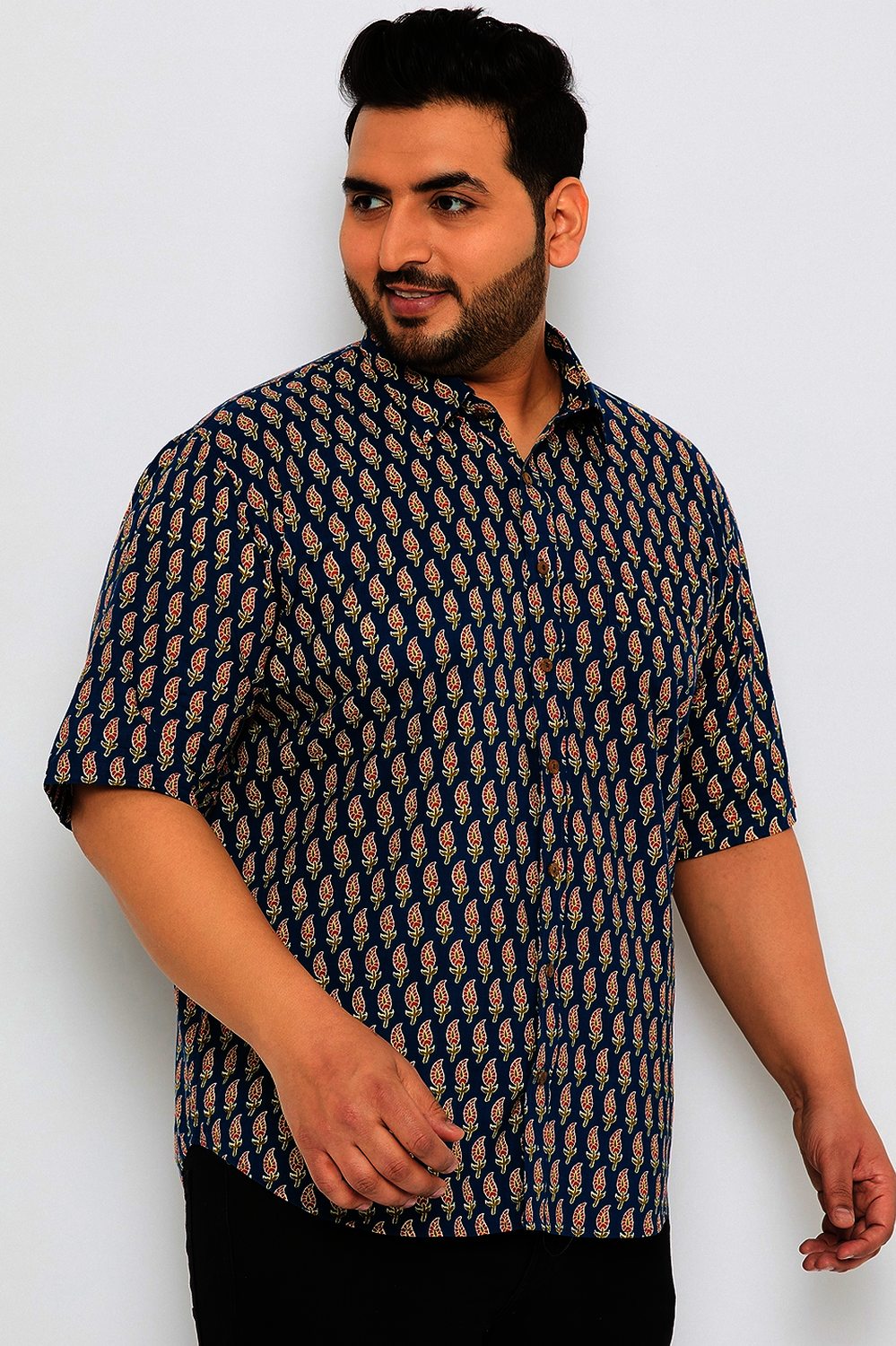 Plus Size Jaipuri Blue Butti Men Shirt