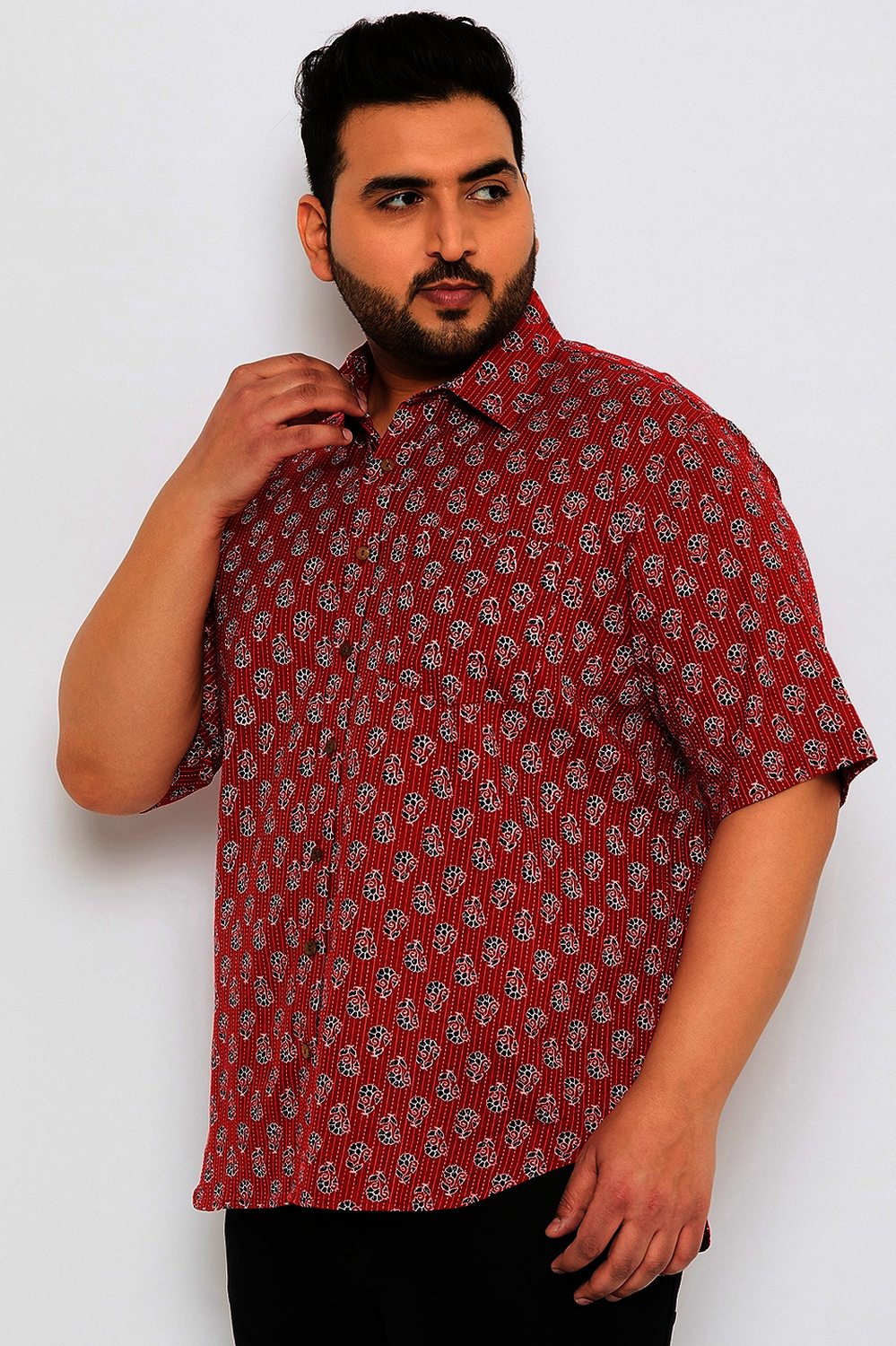 Plus Size Maroon Kantha Men Shirt