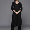 Women Black Solid A Line Tunic Paired With Tonal Bottom