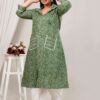 Plus Size Green Bandhej Cotton Kurta With Pants