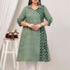 Plus Size Green Zig Zag Jaipuri Print Kurti