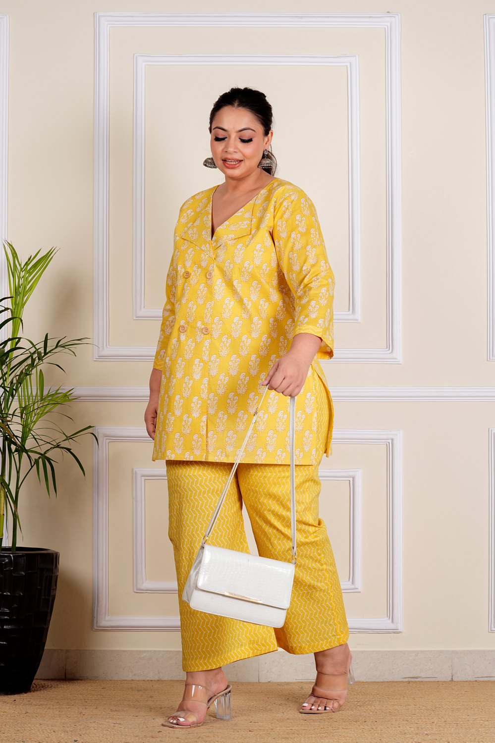 Plus Size Lemon Yellow Trendy Coord Set