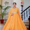 Plus Size Orange Lehariya Anarkali Dress