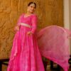 Plus Size Pink Lehariya Anarkali Dress