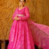 Plus Size Pink Lehariya Anarkali Dress