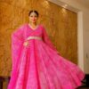 Plus Size Pink Lehariya Anarkali Dress