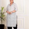 White Plus Size Kurta with Black Butti