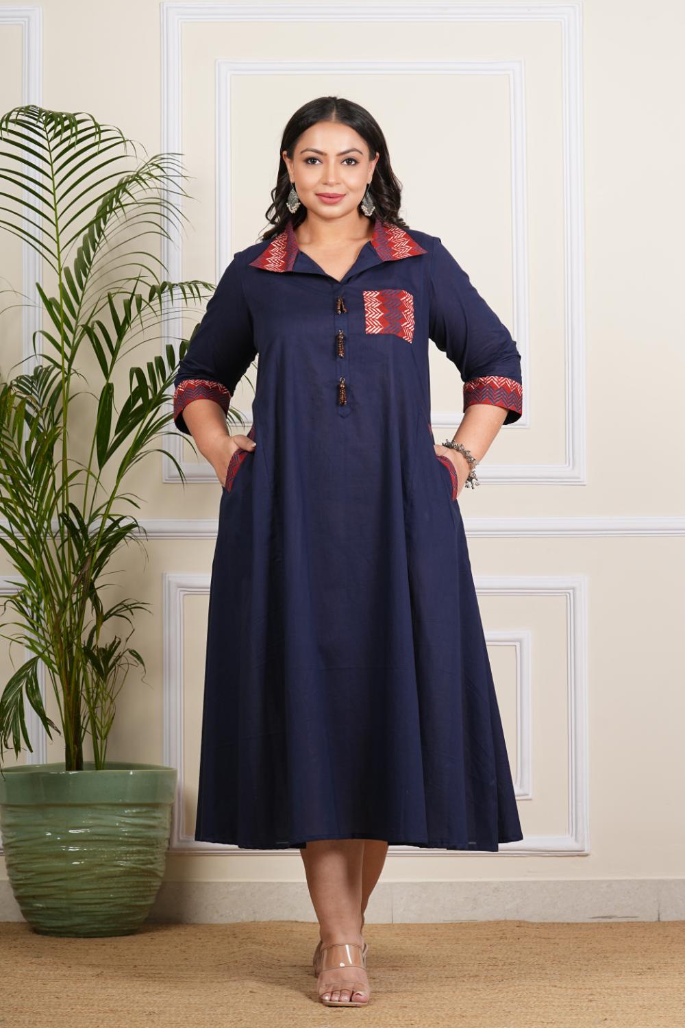 Plus Size navy blue Long Dress