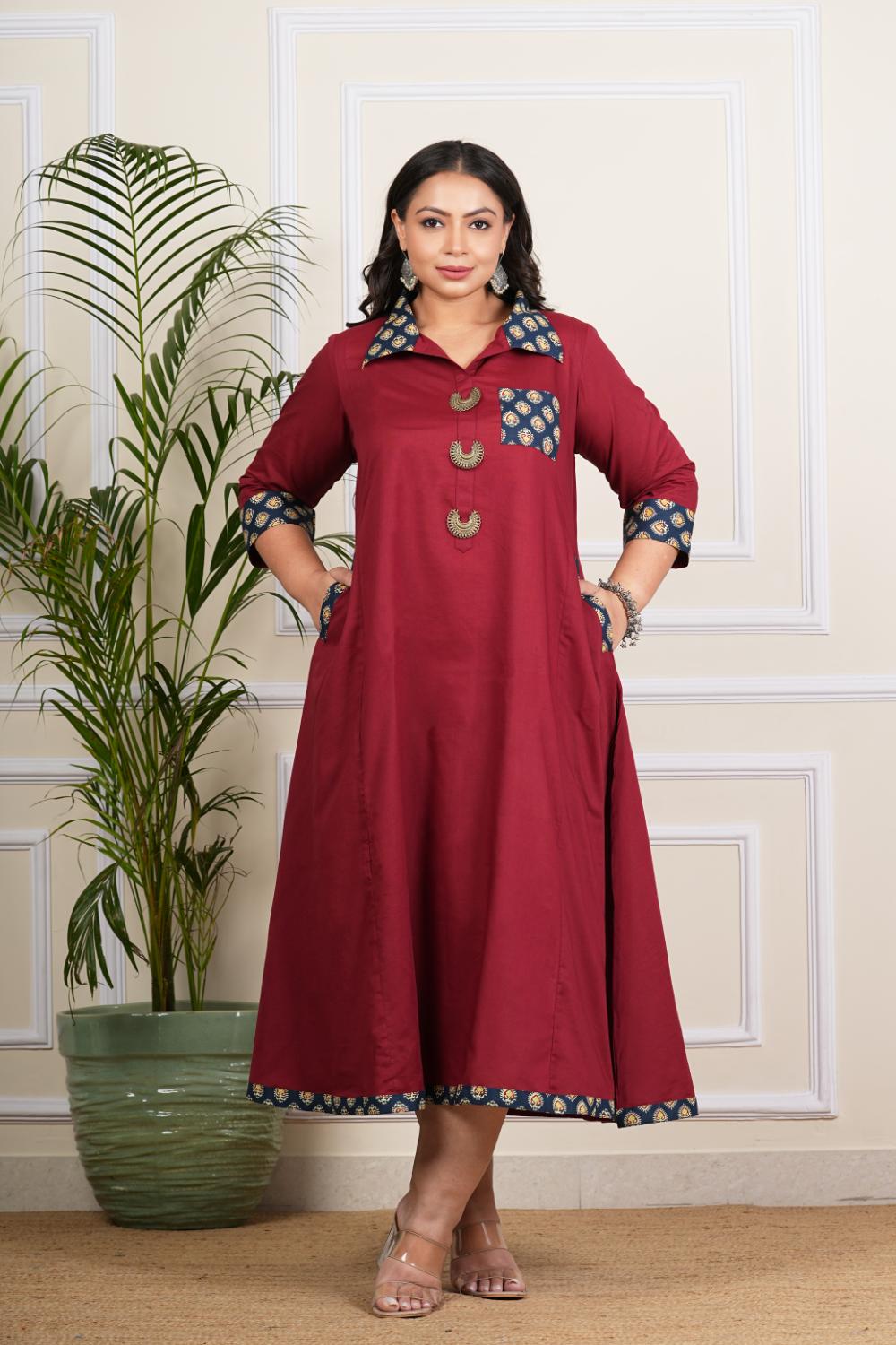 Plus Size Maroon Long Dress