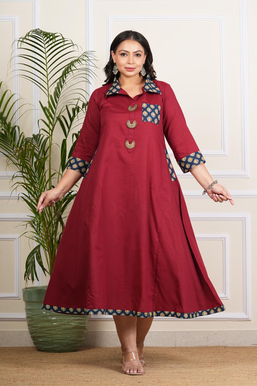 Plus Size Maroon Long Dress