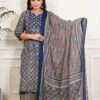 Plus Size Blue Ajrak Dupatta Set