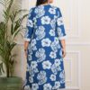 Plue Size Blue Big Floral Dupatta Set