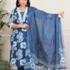 Plus Size Blue Big Floral Dupatta Set