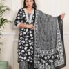 Plus Size Black Floral Dupatta Set