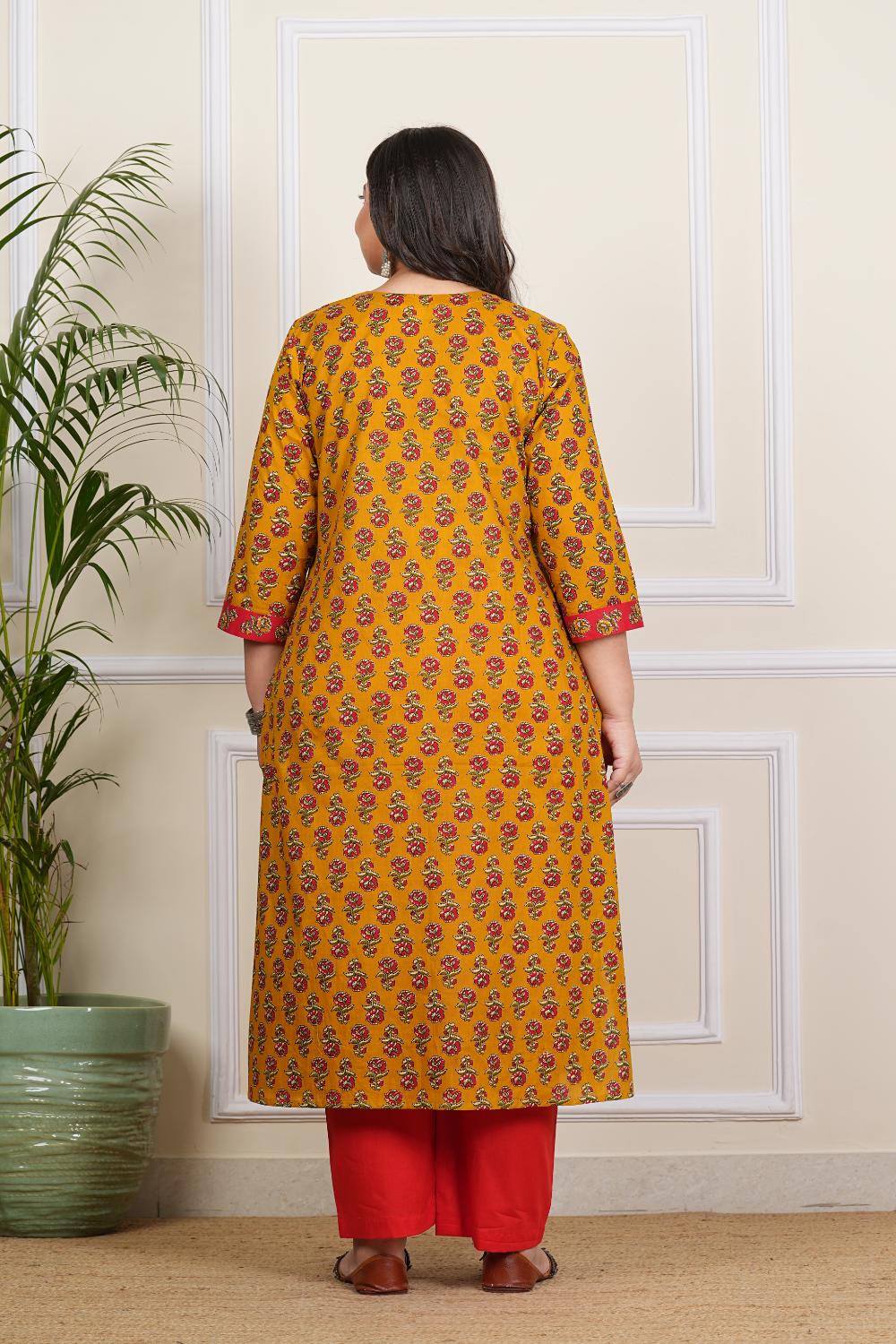 Jaipuri mustard Butti Plus Size Kurta