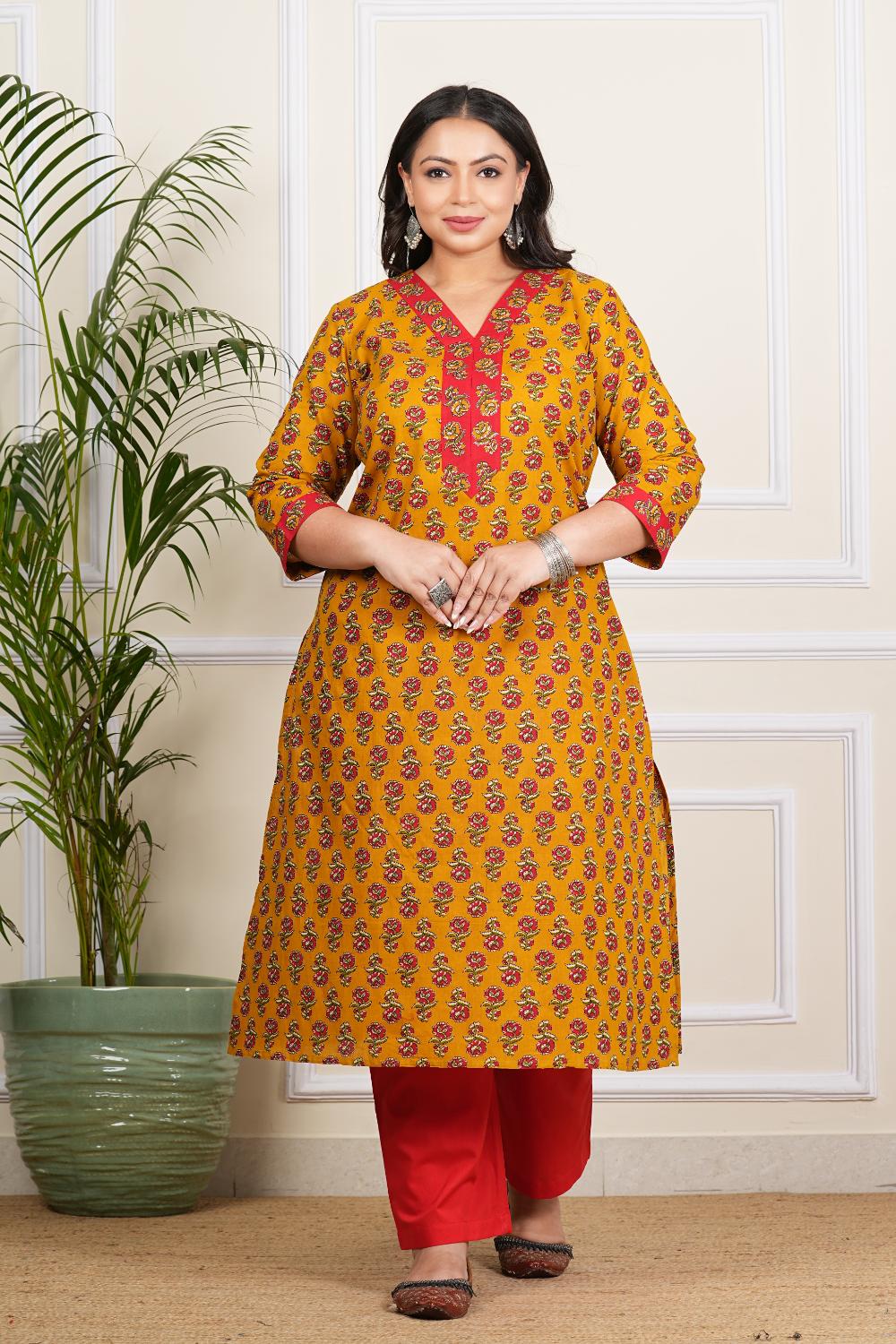 Jaipuri mustard Butti Plus Size Kurta