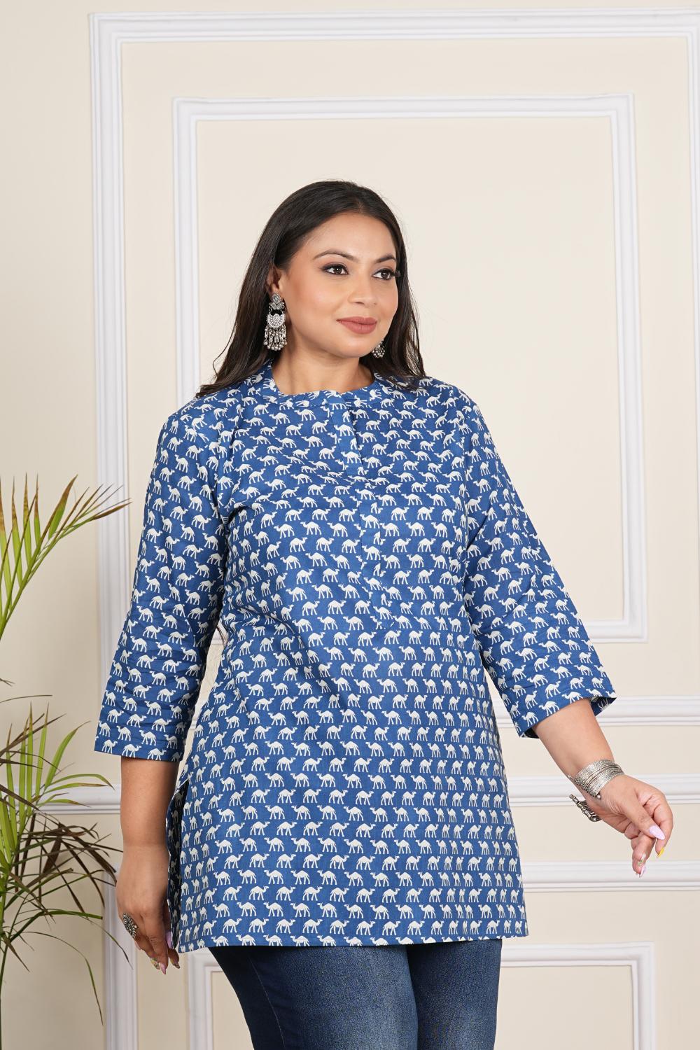 plus size blue camel tunics