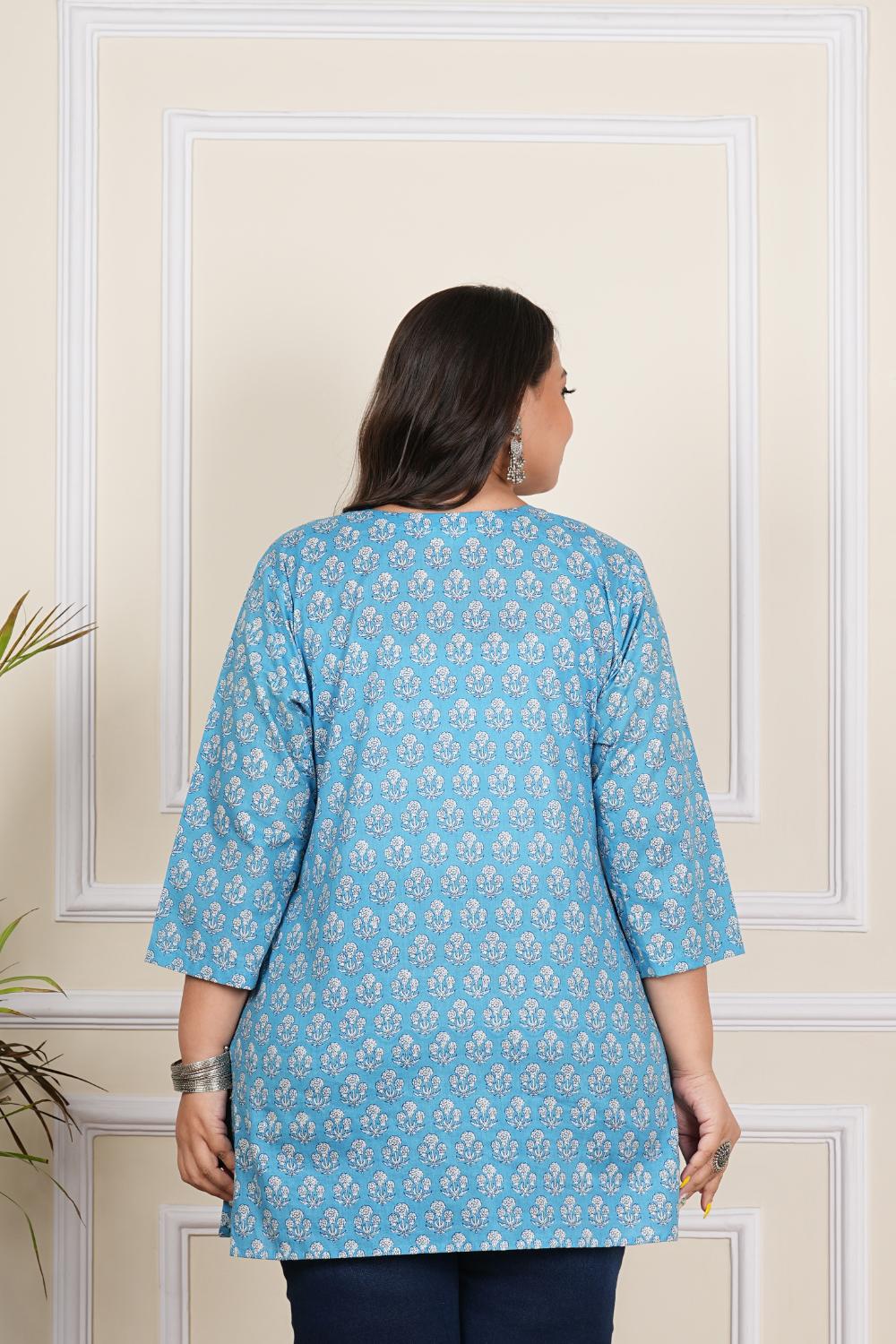 Sky Blue Butti Tunics Tops