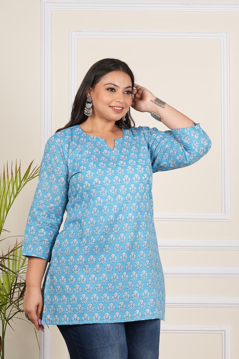 Sky Blue Butti Tunics Tops