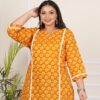 Orange Floral Katha Plus Size Tuncis Tops