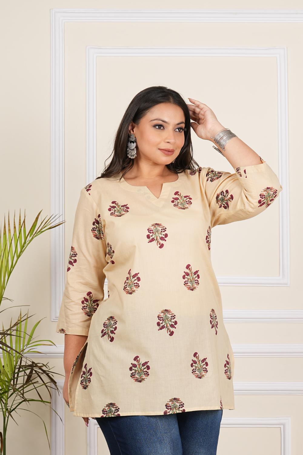 Plus Size Beige Butta Tunics