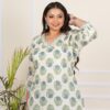 Plus Size Blue Floral Printed Short Kurta