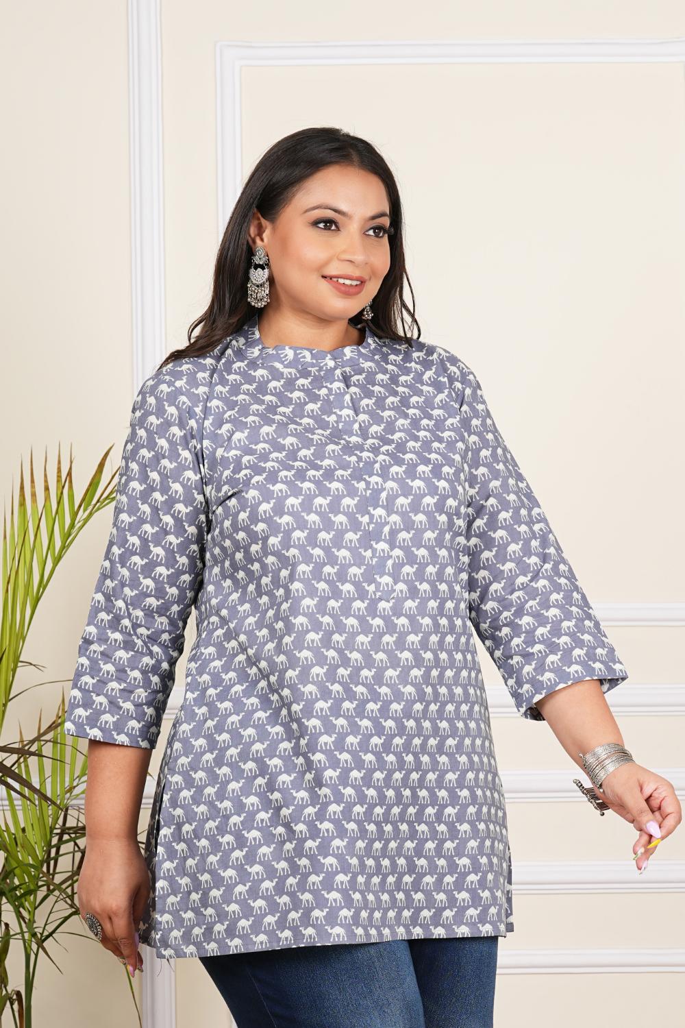 Plus Size Gray Color Camel Tunics