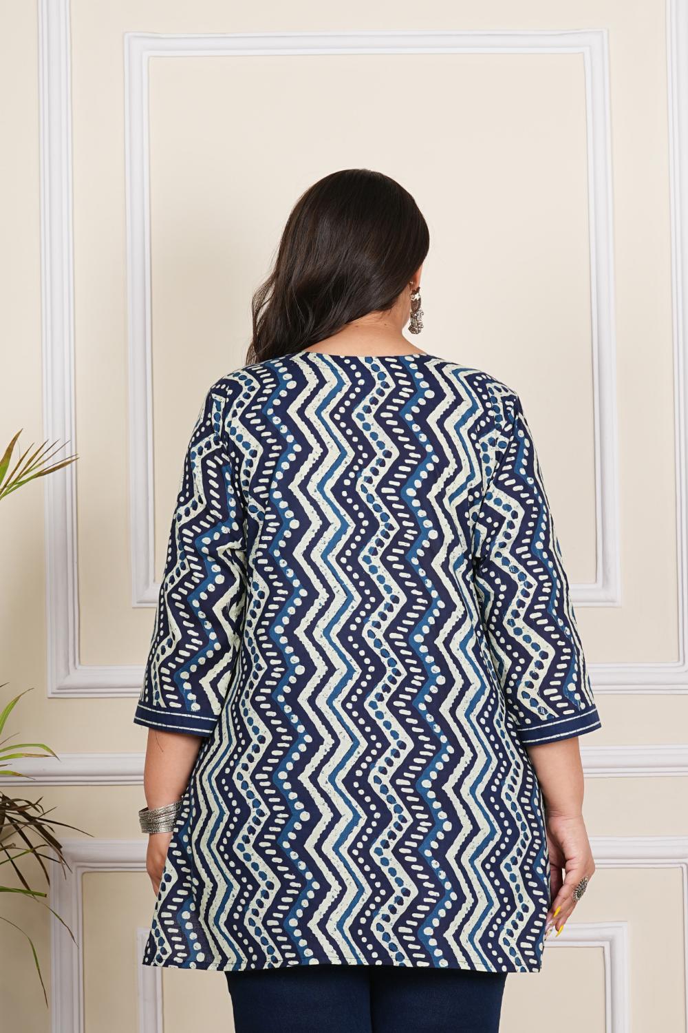 Plus Size Indigo Zig Zag Tunics Tops