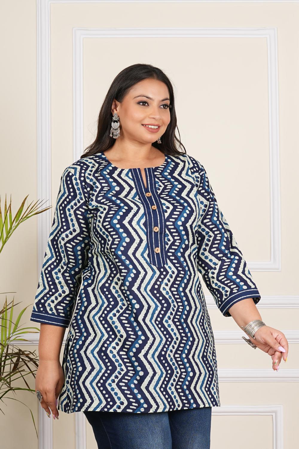 Plus Size Indigo Zig Zag Tunics Tops