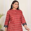 plus size red butti short kurta