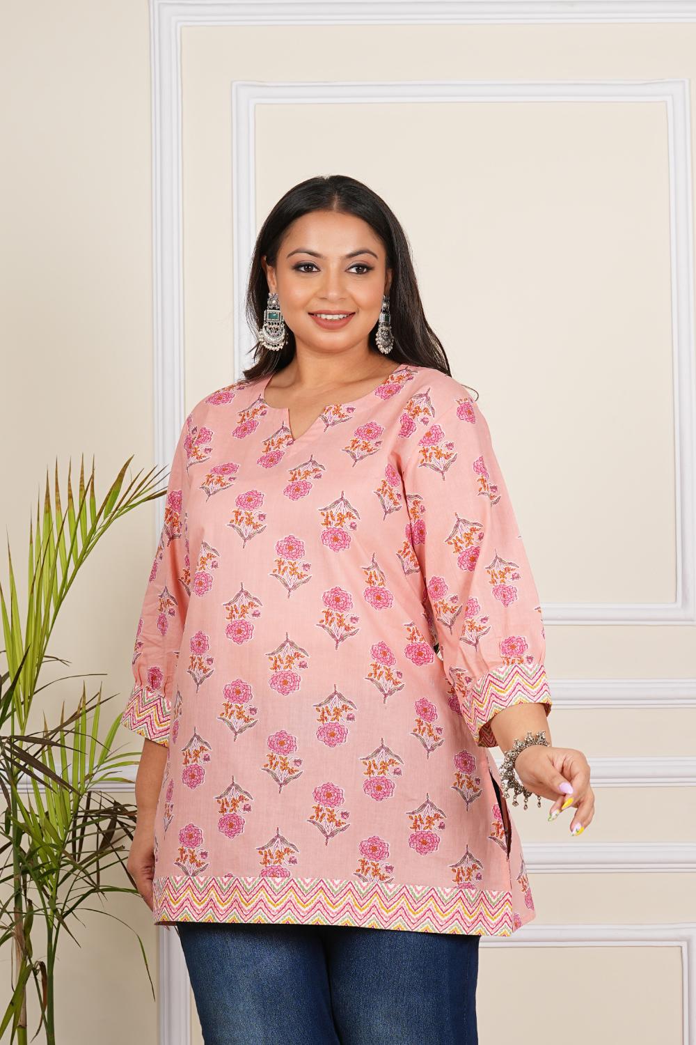 Plus SIze Baby Pink Flower Tunics