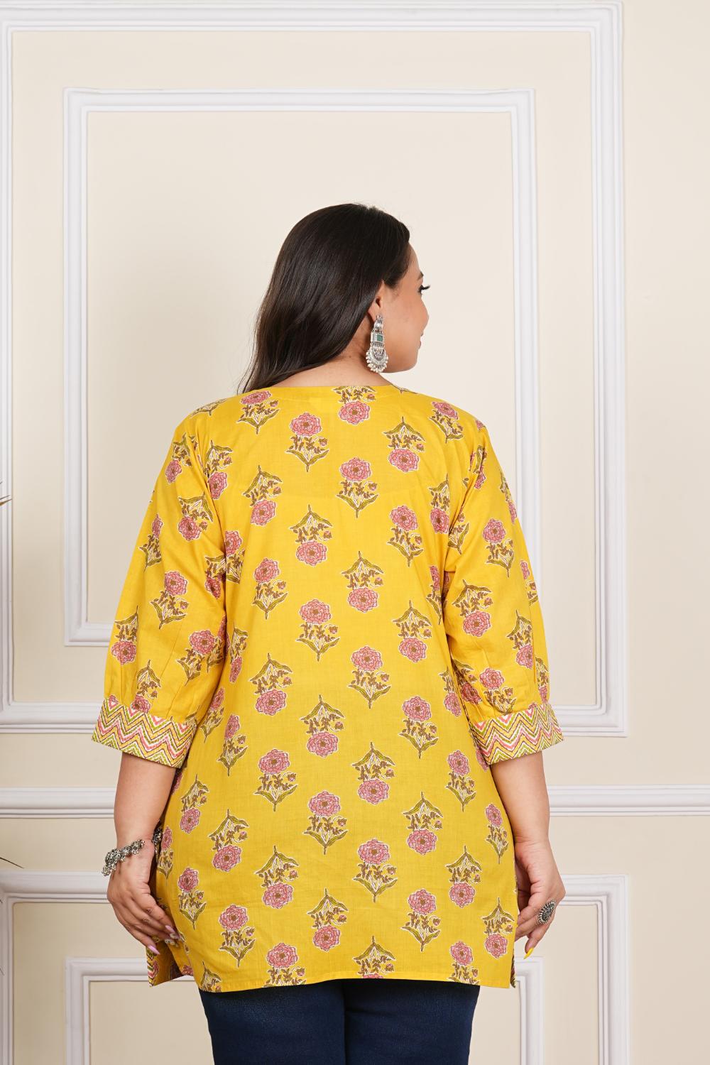 Plus SIze Mustard Yellow Flower Tunics