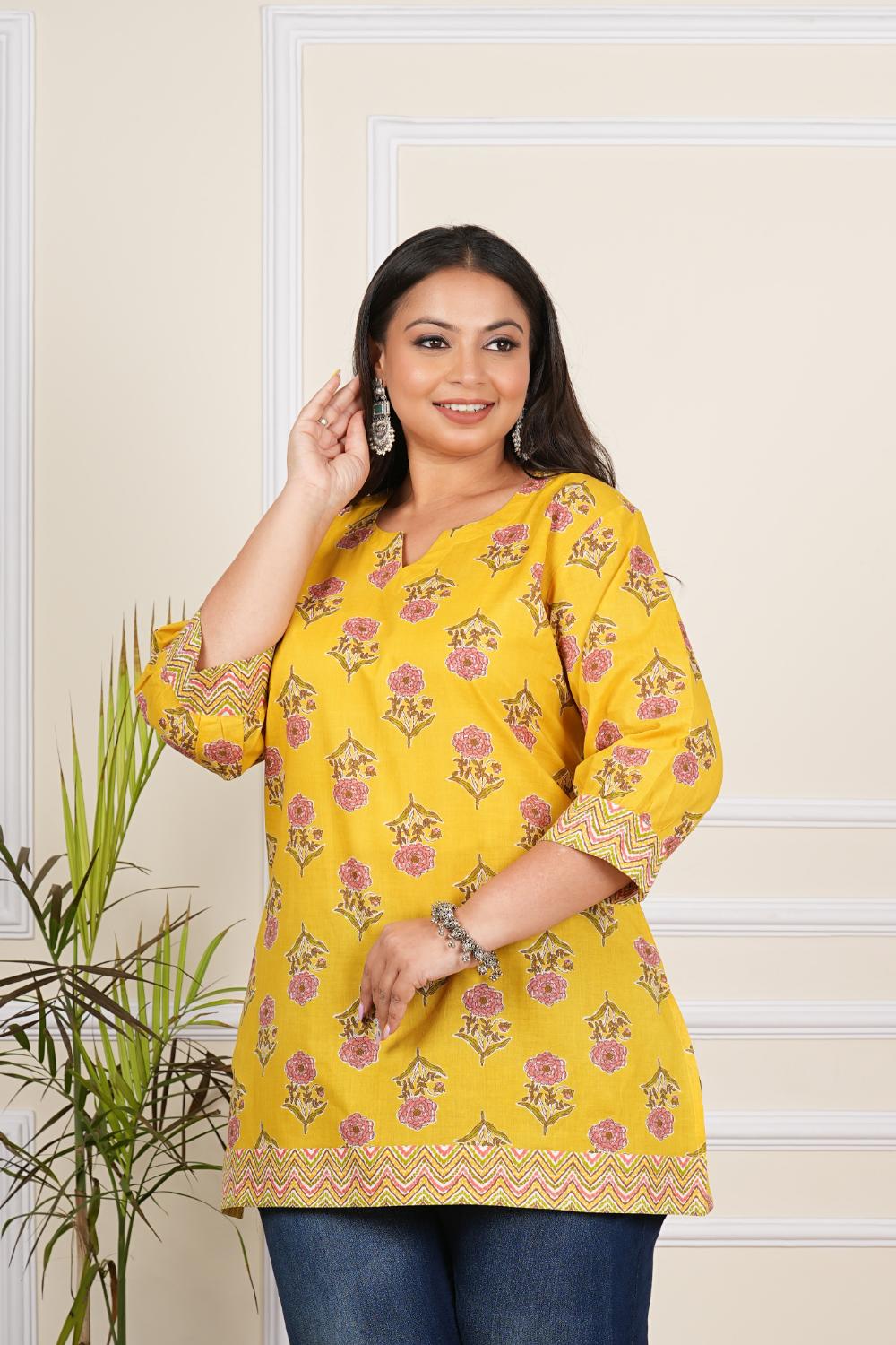 Plus SIze Mustard Yellow Flower Tunics