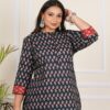 Plus Size Black Butti Short Kurtis