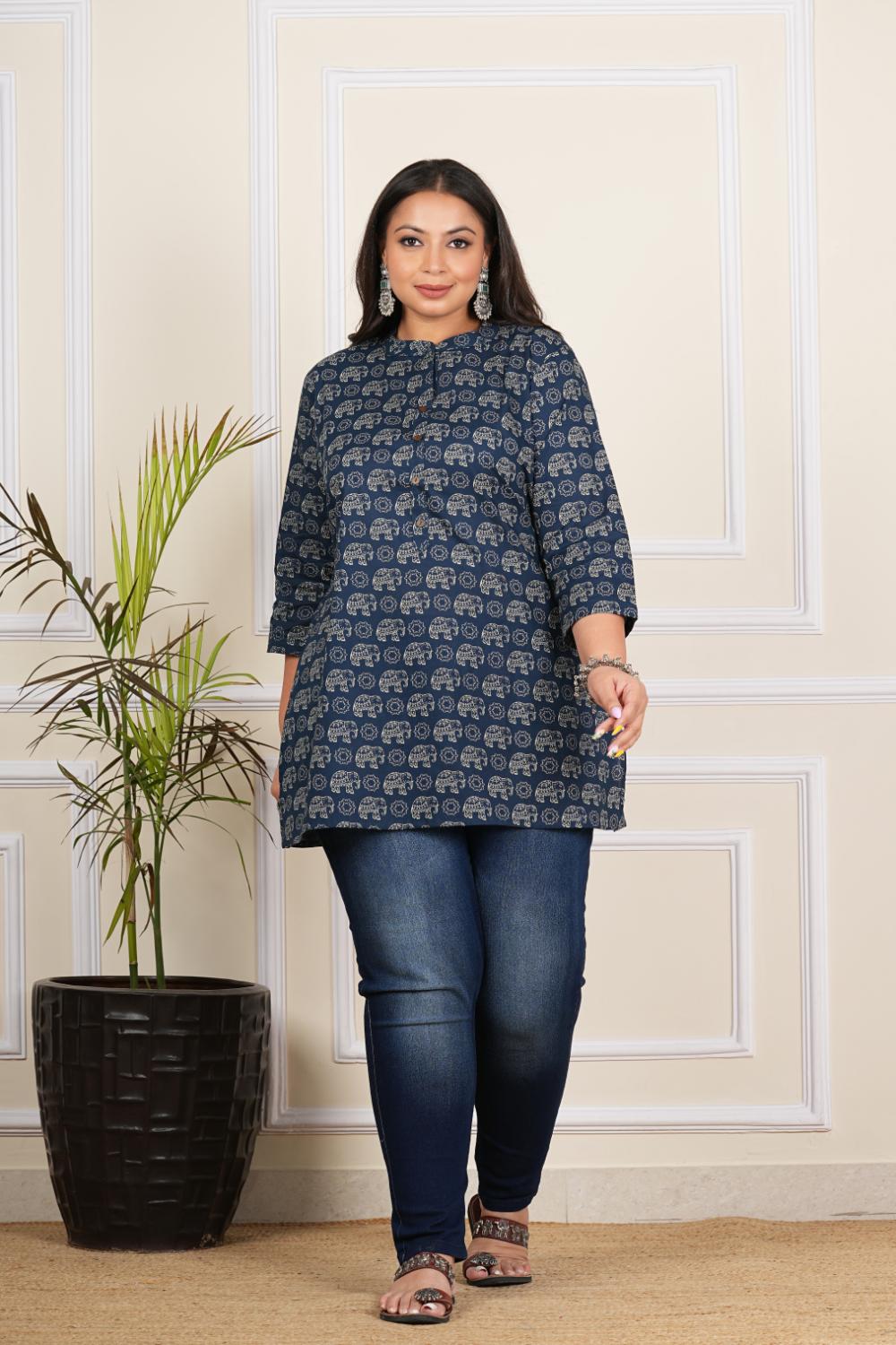 Plus Size Sanganeri Printed Tunics Tops