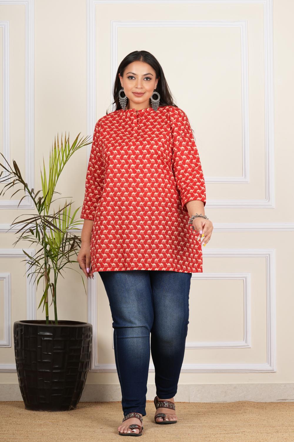 plus size red camel tunics