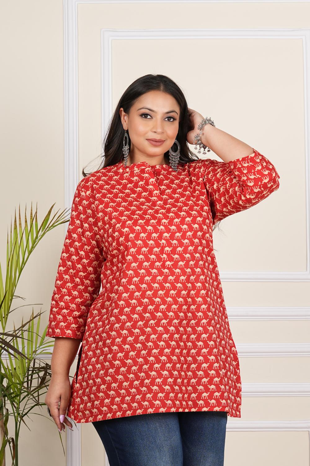 plus size red camel tunics