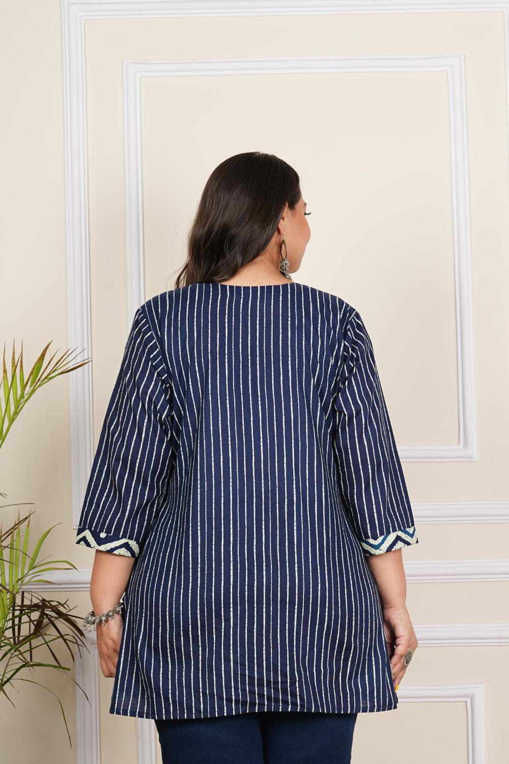 Plus Size Indigo Stripe Printed Tuncis