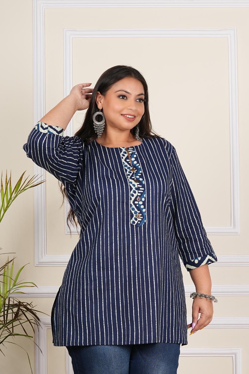 Plus Size Indigo Stripe Printed Tuncis