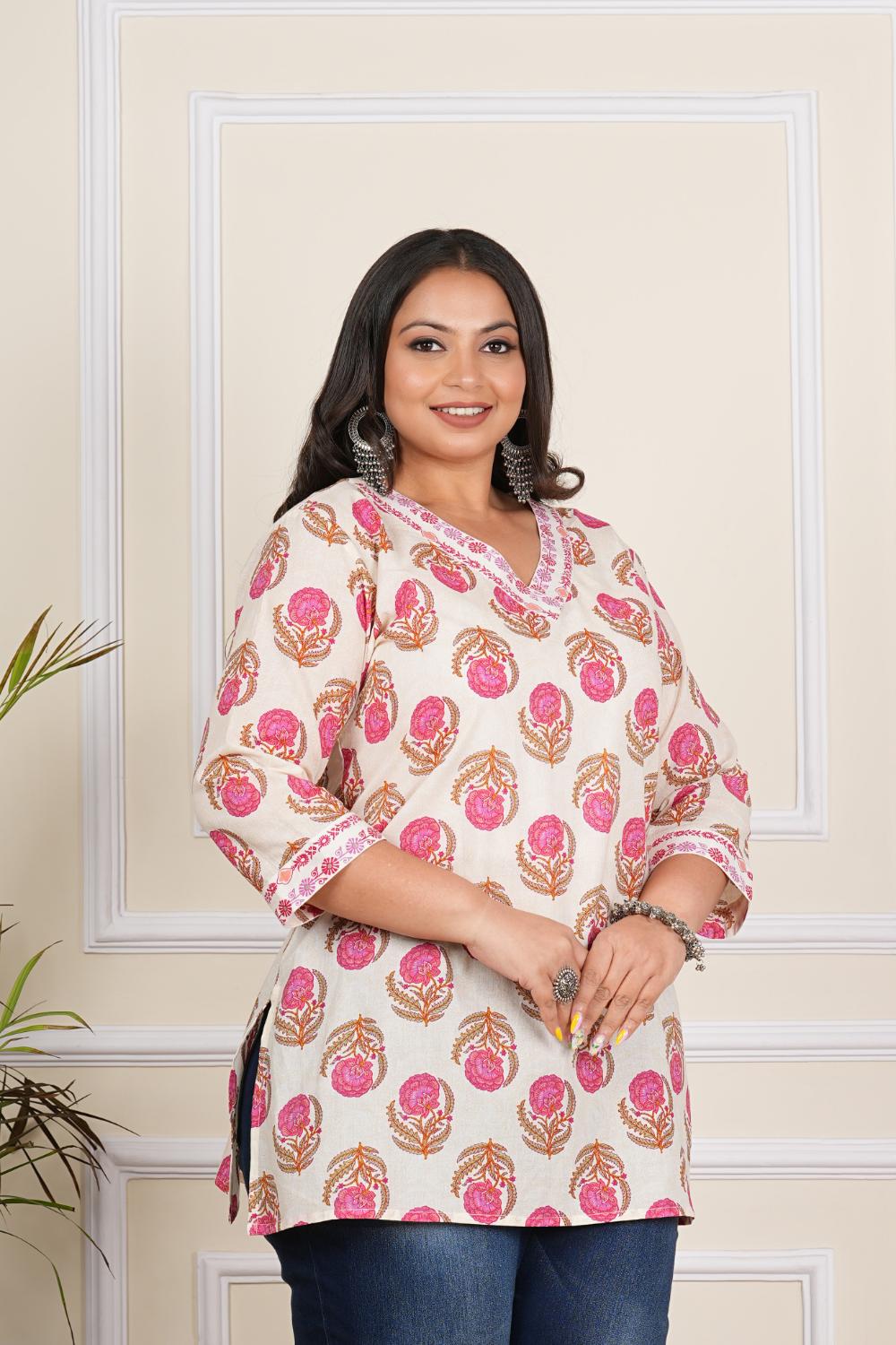 Plus Size Peach Floral Tunics