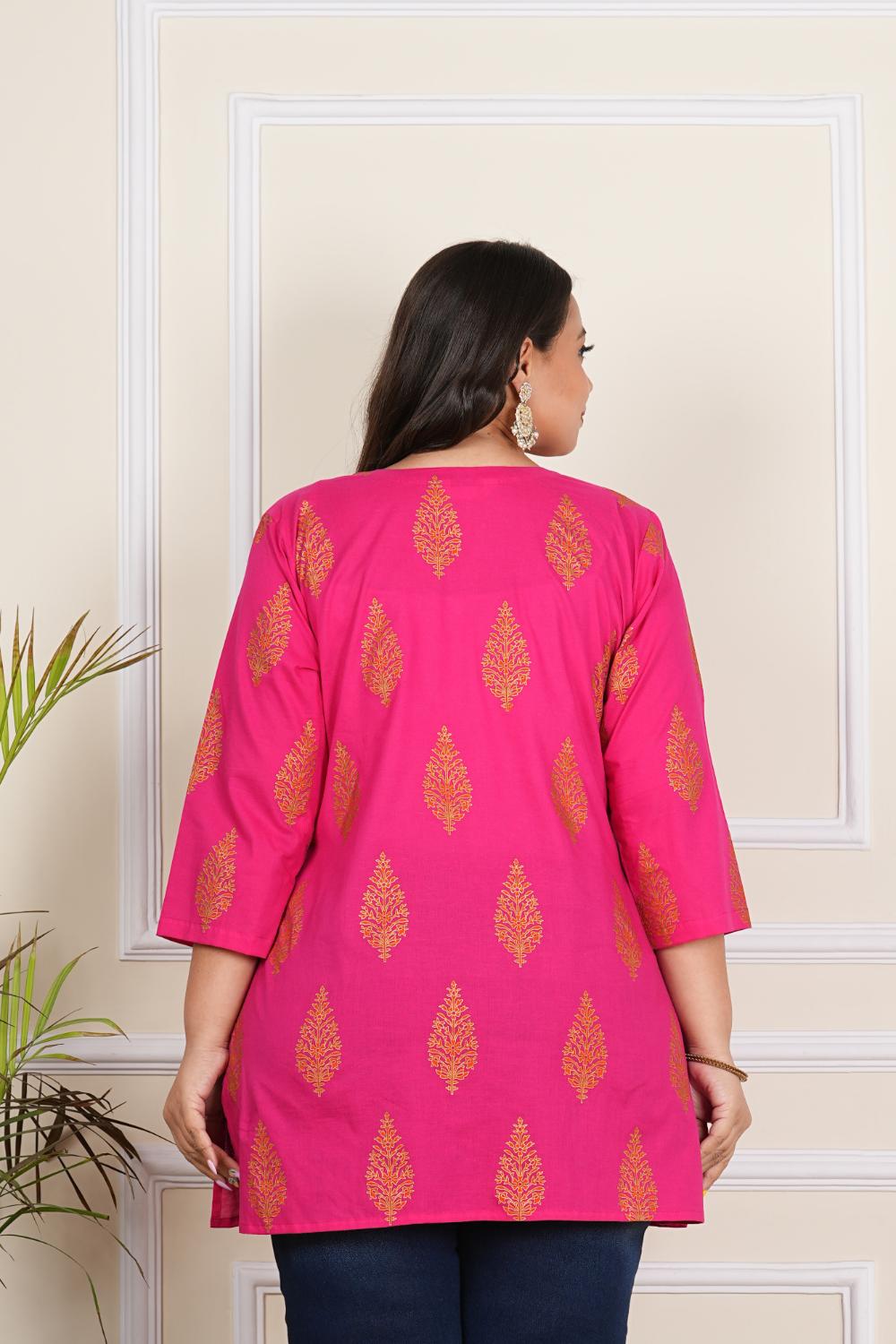 Plus Size Rani Pink Butta Tuncis Tops